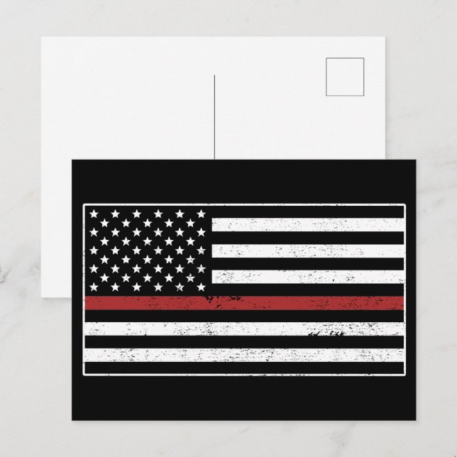 Carte Postale Mince Red Line USA Drapeau pompier pompier pompier (Devant / Derrière)
