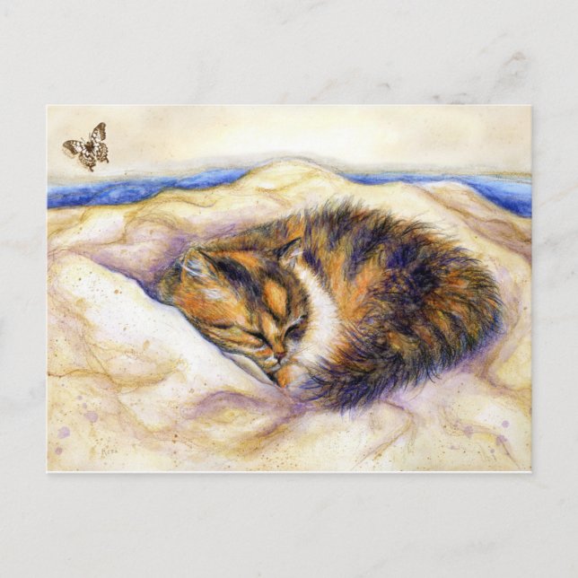 Carte postale Mini Art Calico Cat Sleeping (Devant)