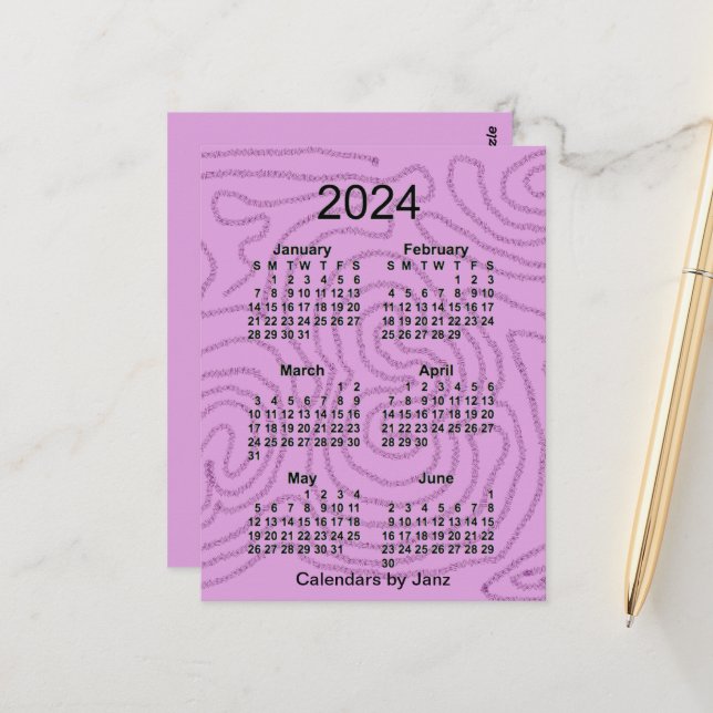 Carte Postale Mini calendrier 2024 Purple Maze 6 mois par Janz (Devant/Arrière en situation)