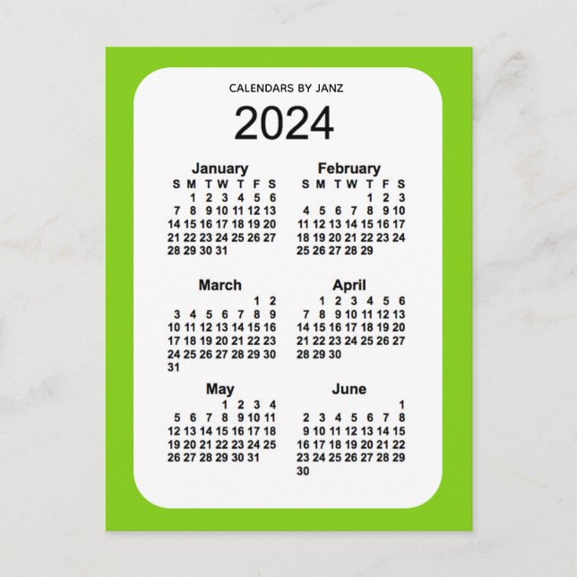 Carte Postale Mini calendrier 2024 Vert Jaune 6 mois par Janz (Devant)