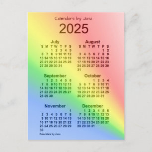 Carte Postale Mini calendrier 2025 Arc-en-ciel 6 mois par Janz