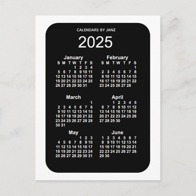Carte Postale Mini calendrier 2025 White Neon 6 mois par Janz (Devant)