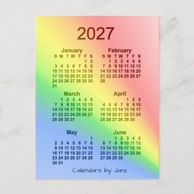 Carte Postale Mini calendrier 2027 Arc en ciel 6 mois par Janz (Devant)