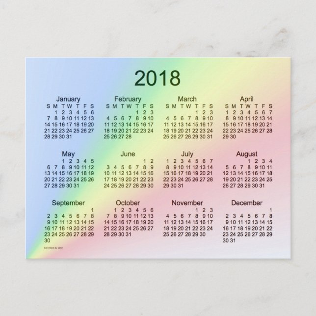 Carte Postale Mini calendrier arc-en-ciel 2018 par Janz (Devant)