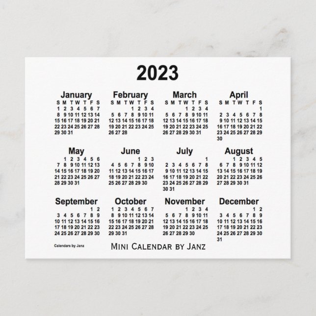 Carte Postale Mini calendrier blanc 2023 par Janz (Devant)