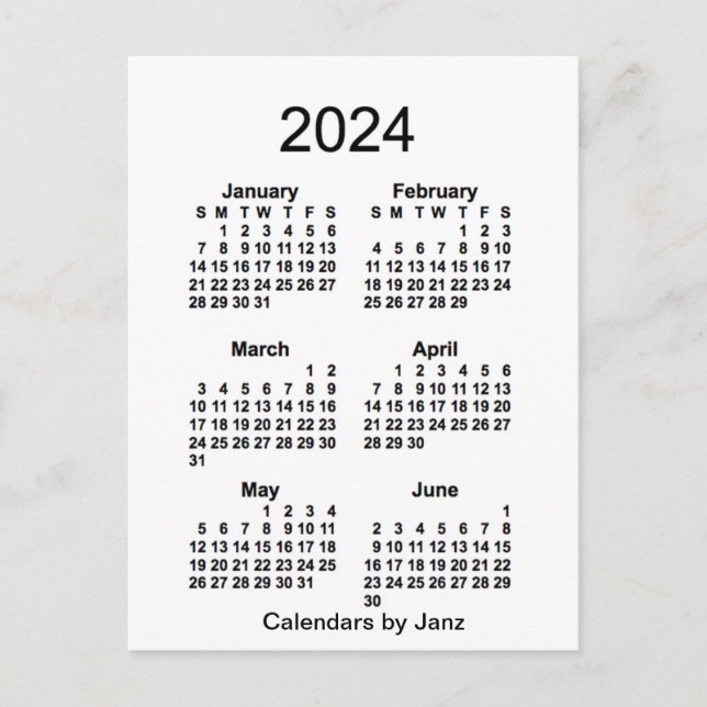 Carte Postale Mini calendrier blanc de 6 mois 2024 par Janz (Devant)