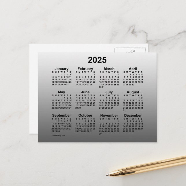 Carte Postale Mini calendrier blanc fané 2025 par Janz Postcard (Devant/Arrière en situation)