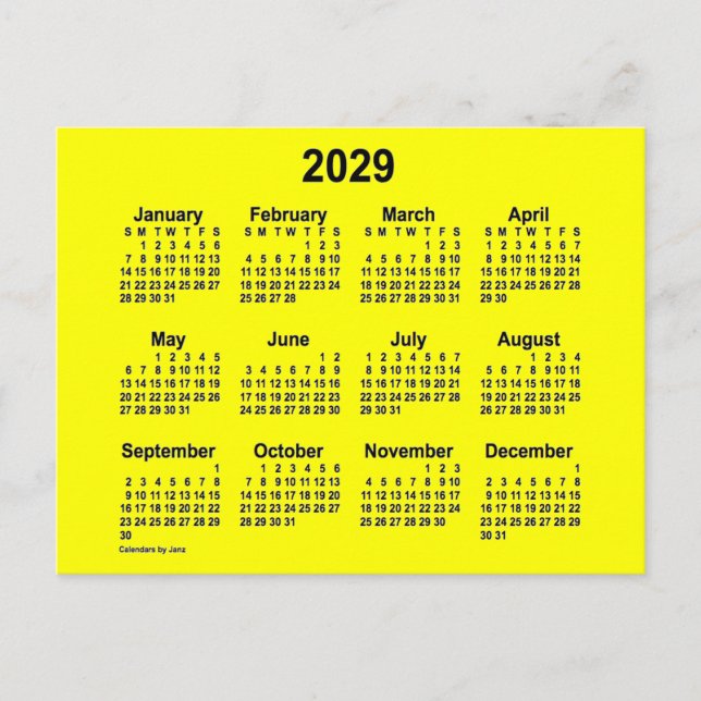 Carte Postale Mini calendrier Jaune 2029 par Janz (Devant)
