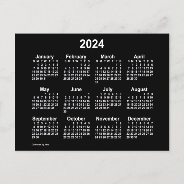 Carte Postale Mini Calendrier Neon White 2024 par Janz (Devant)