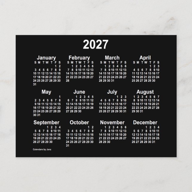 Carte Postale Mini Calendrier Neon White 2027 par Janz (Devant)