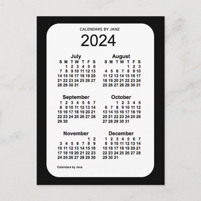 Carte Postale Mini calendrier noir 6 mois 2024 par Janz (Devant)