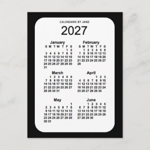 Carte Postale Mini calendrier noir 6 mois 2027 par Janz