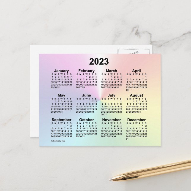 Carte Postale Mini calendrier Rainbow Cloud 2023 par Janz (Devant/Arrière en situation)