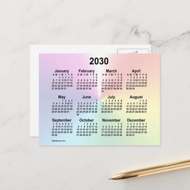 Carte Postale Mini calendrier Rainbow Cloud 2030 par Janz (Devant/Arrière en situation)