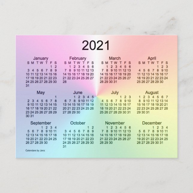 Carte Postale Mini calendrier Shimmer 2021 par Janz (Devant)