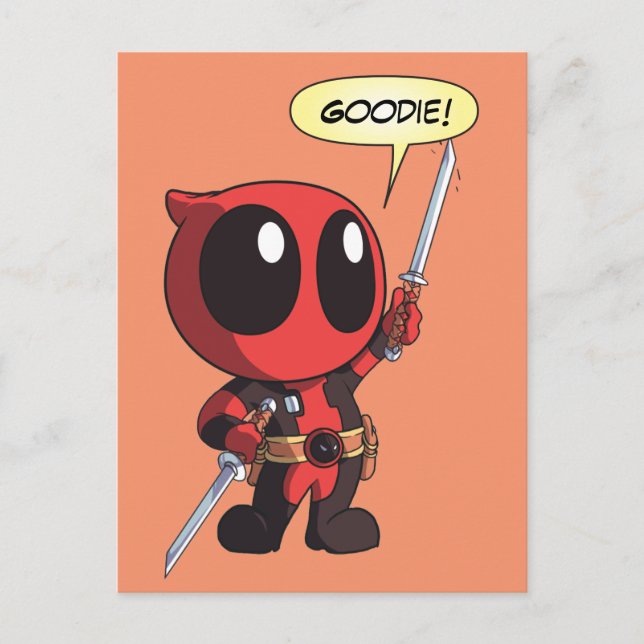 Carte Postale Mini Deadpool Avec Deux Épées (Devant)