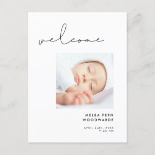 Carte Postale Mini écrit à la main Bienvenue nouvelle photo bébé