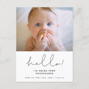 Carte Postale Mini écrit à la main Bonjour nouvelle photo bébé