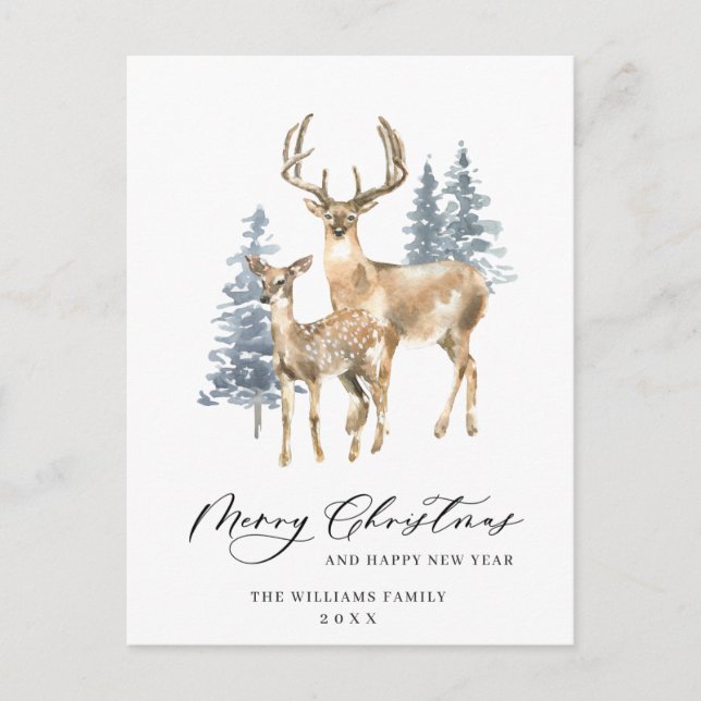Carte Postale Mini Élégant Deer Christmas Tree Holiday (Devant)