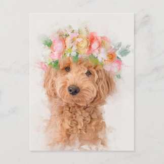 Carte Postale Mini Goldendoodle Portrait de la Couronne de la fl