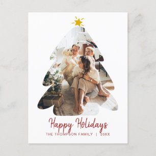 Carte Postale Mini-photo rouge sapin de Noël Joyeuses fêtes