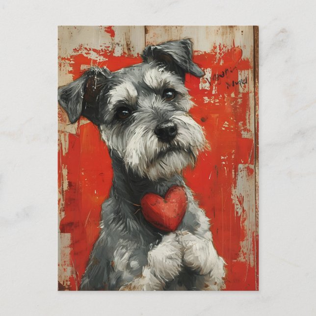 Carte Postale Miniature Schnauzer Vintage Saint Valentin (Devant)