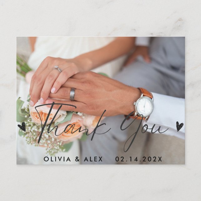 Carte Postale Minimal Chic | Calligraphie Élégante Merci (Devant)