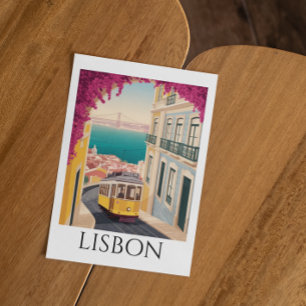Carte Postale Minimal Lisbonne Portugal Art de Voyage Rétro