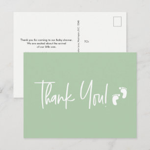 Carte Postale Minimaliste Baby shower simple merci Vert