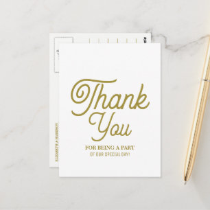 Carte Postale Minimaliste - Blanc & Or - Merci Mariage