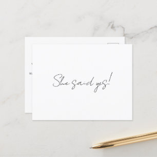 Carte Postale Minimaliste Elle A Dit Oui Faire-part Fiançailles