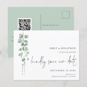 Carte Postale Minimaliste Eucalyptus QR Code Script Enregistrer 
