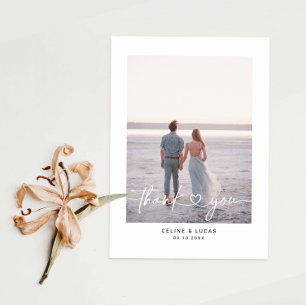 Carte Postale Minimaliste Love Heart Script Mariage Merci