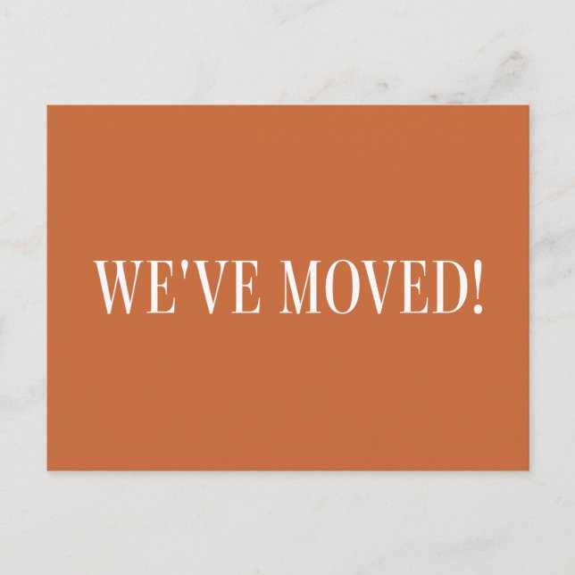 Carte Postale Minimaliste moderne Burnt Orange Moving Faire-part (Devant)