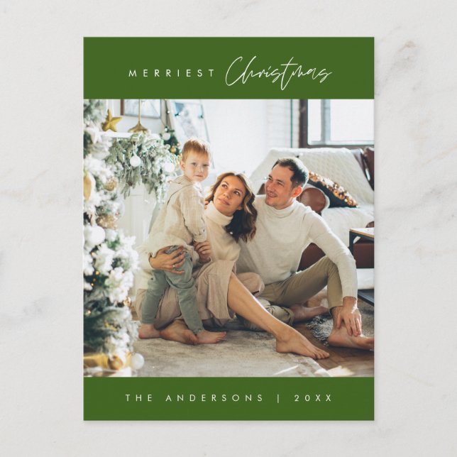 Carte Postale Minimaliste Moderne, Joyeux Noël Photo de Famille (Devant)