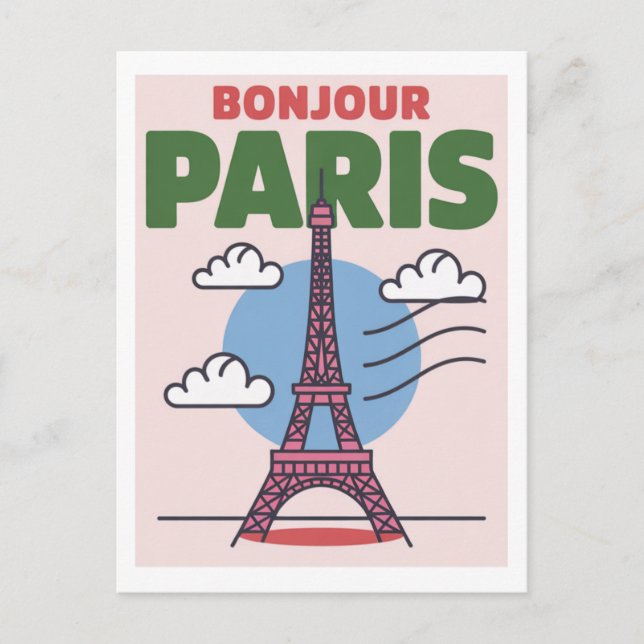 Carte Postale Minimalistic Paris Iconic Eiffel Tower French City (Devant)