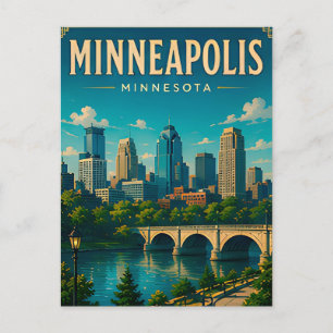 Carte Postale 🌉 Minneapolis Minnesota Skyline et rivière