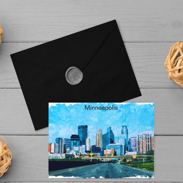 Carte Postale Minneapolis Minnesota Travel Skyline (minneapolis minnesota retro travel postcard)