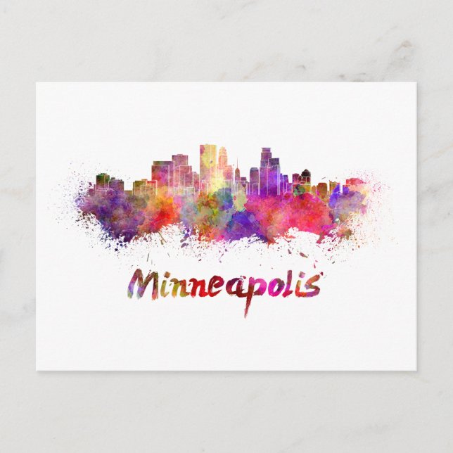 Carte Postale Minneapolis skyline en aquarelle (Devant)