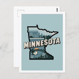 Carte Postale Minnesota Retro Voyage Design Icone États-Unis