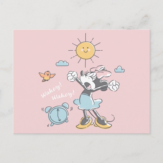 Carte Postale Minnie Mouse | Réveil du matin (Devant)