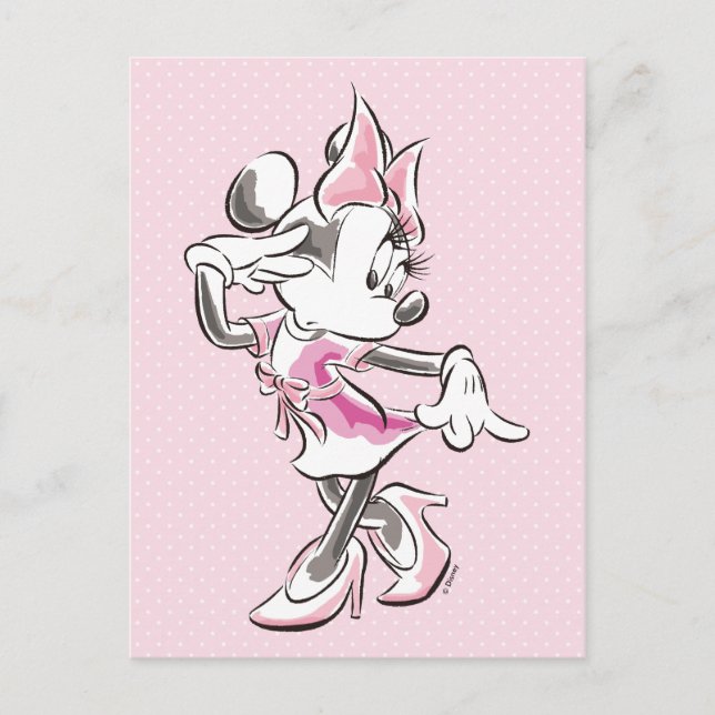 Carte Postale Minnie | Pose élégante aquarelle (Devant)