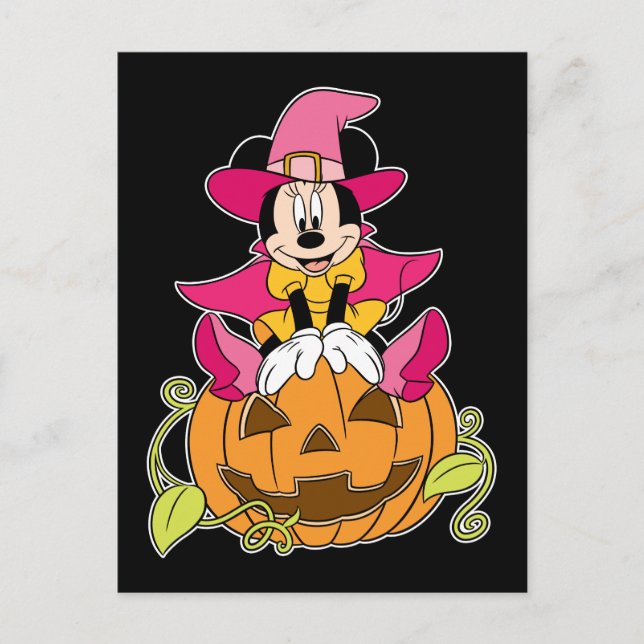Carte Postale Minnie Souris assise sur Jack-O-Lantern (Devant)