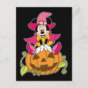 Carte Postale Minnie Souris assise sur Jack-O-Lantern