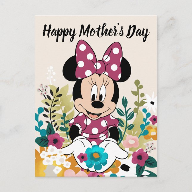 Carte Postale Minnie Souris - Fleurs pour maman (Devant)