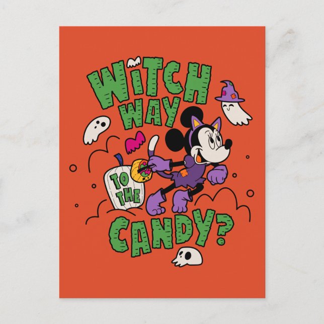 Carte Postale Minnie Souris - Sorcière jusqu'au bonbon (Devant)