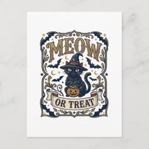 Carte Postale Minou ou traiter Chat Halloween Chat effrayant Vin