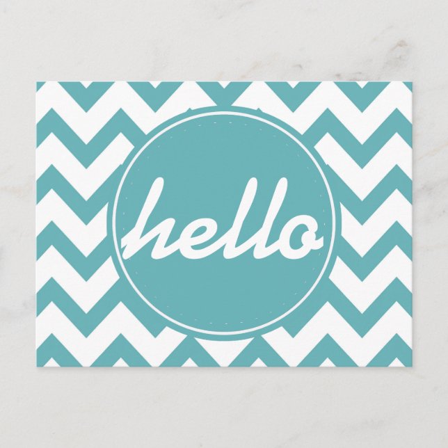 Carte Postale Mint Aqua White Chevron Hello (Devant)