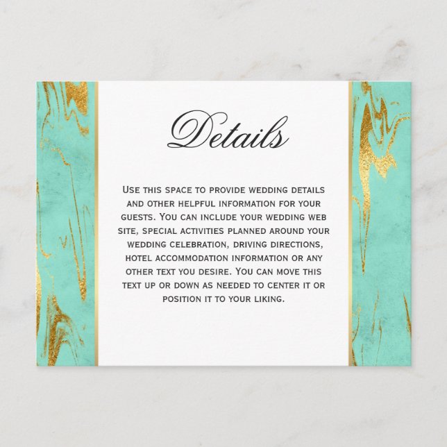 Carte Postale Mint et or Faux Foil Marbre Détails du Motif (Devant)