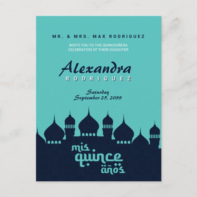 Carte Postale Minuit Turquoise Bleue Arabe Nights Quinceañera (Devant)